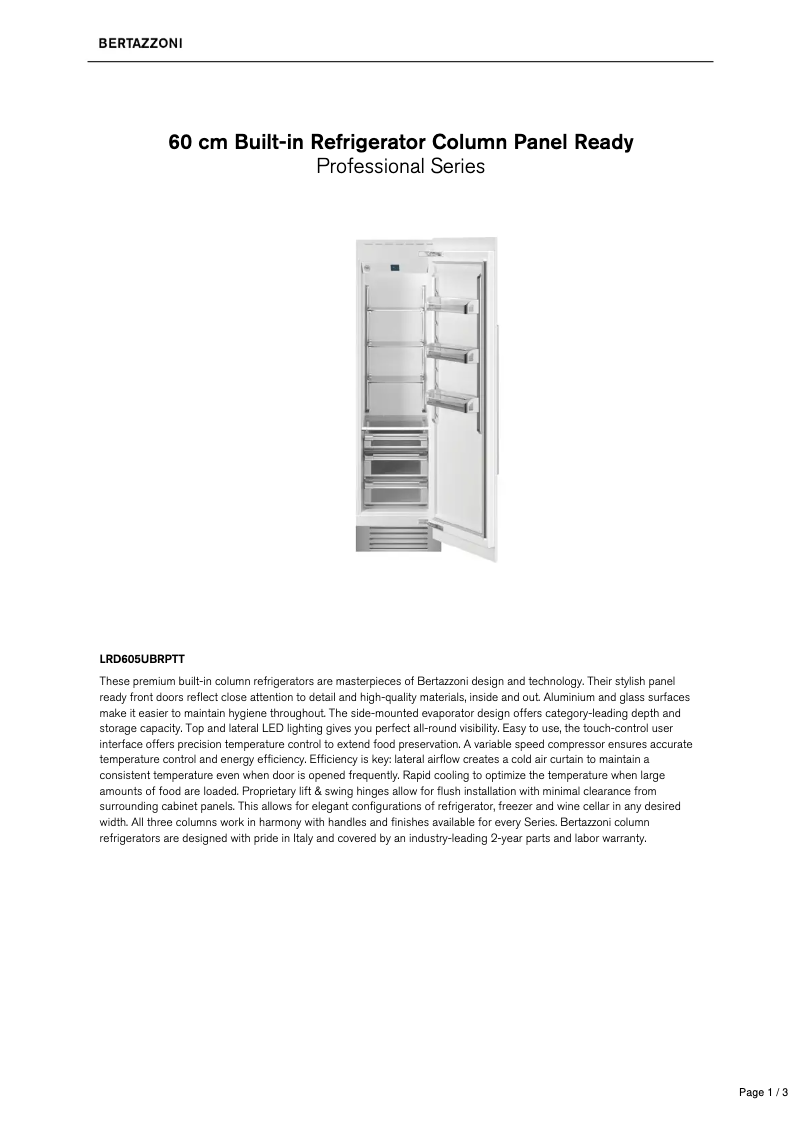 Page 1 de la notice Fiche technique Bertazzoni LRD605UBRPTT