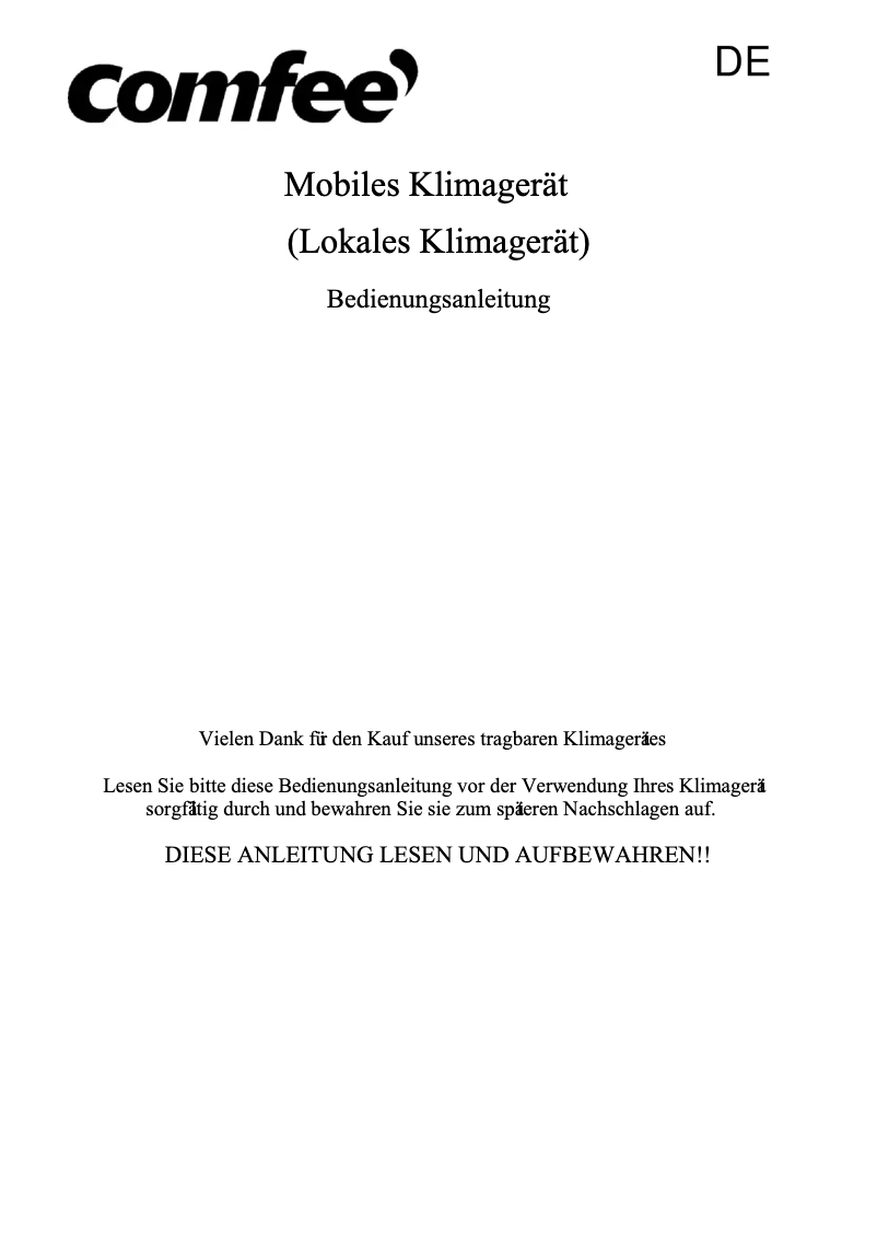 Page n°1 - Manuel utilisateur Comfee Mobile 5000