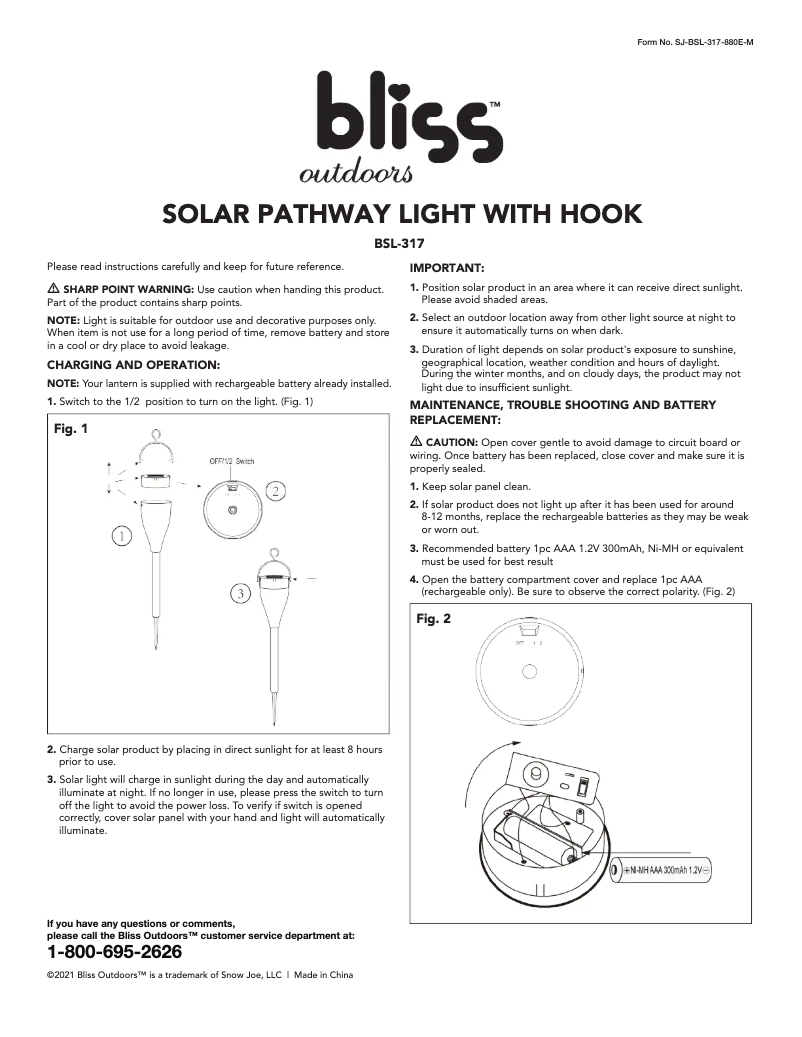 Page 1 de la notice Manuel utilisateur Bliss Outdoors BSL-317