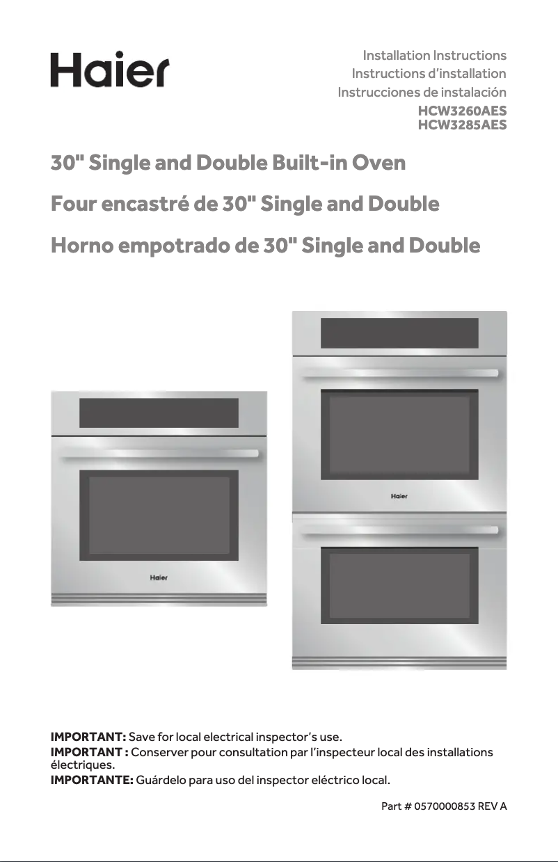 Page n°1 - Guide d'installation Haier HCW3260AES