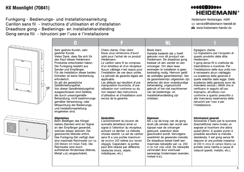 Page n°1 - Manuel utilisateur Heidemann 70841