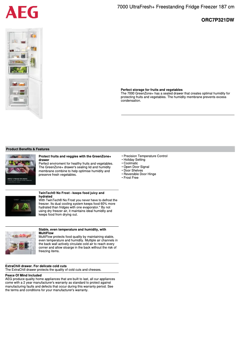Page 1 de la notice Fiche technique AEG ORC7P321DW