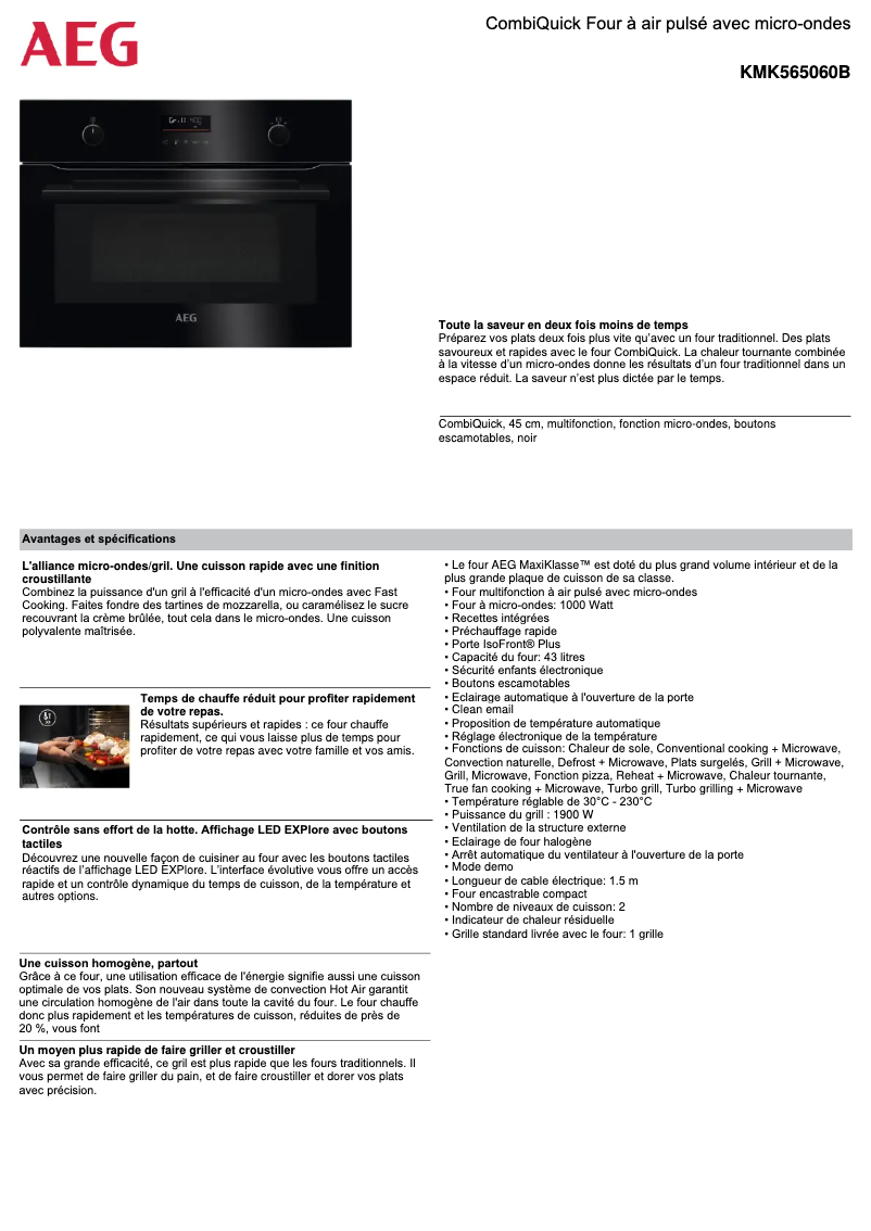 Página 1 del manual Ficha técnica AEG KMK565060B