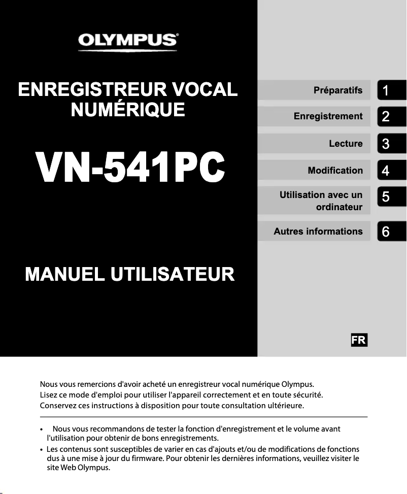 Page 1 de la notice Manuel utilisateur Olympus VN-540PC