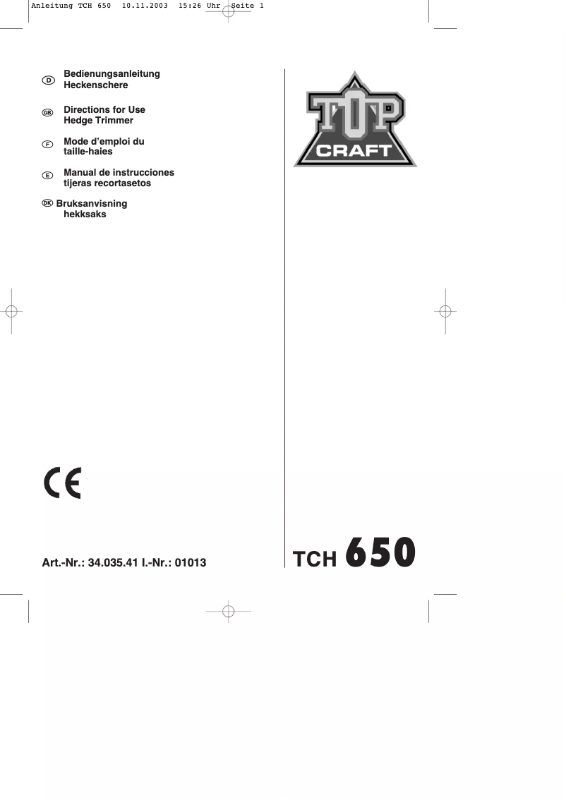 Página 1 del manual Manual de usuario Topcraft TCH 650