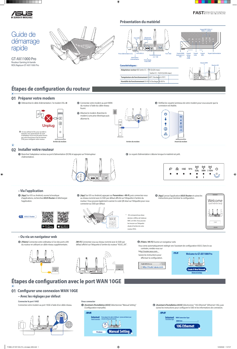 Page 1 de la notice Guide de démarrage rapide Asus ROG Rapture GT-AX11000 Pro