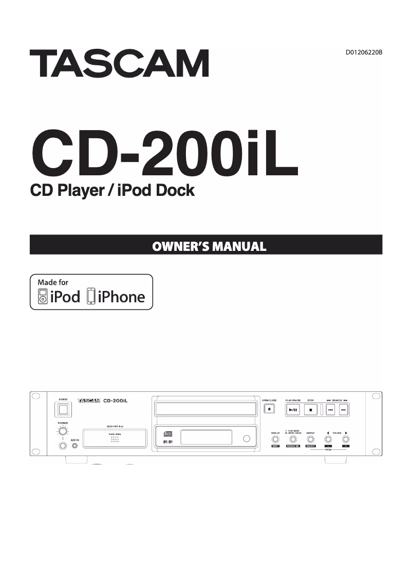 Page n°1 - Manuel utilisateur Tascam CD-200IL