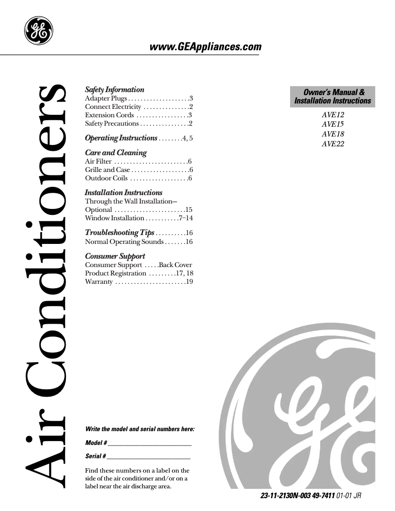 Page 1 de la notice Guide d'installation GE AVE15DA