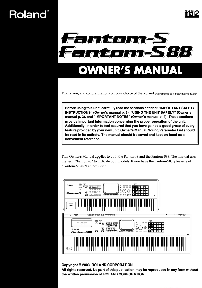 Page 1 of the manual User Manual Roland Fantom S