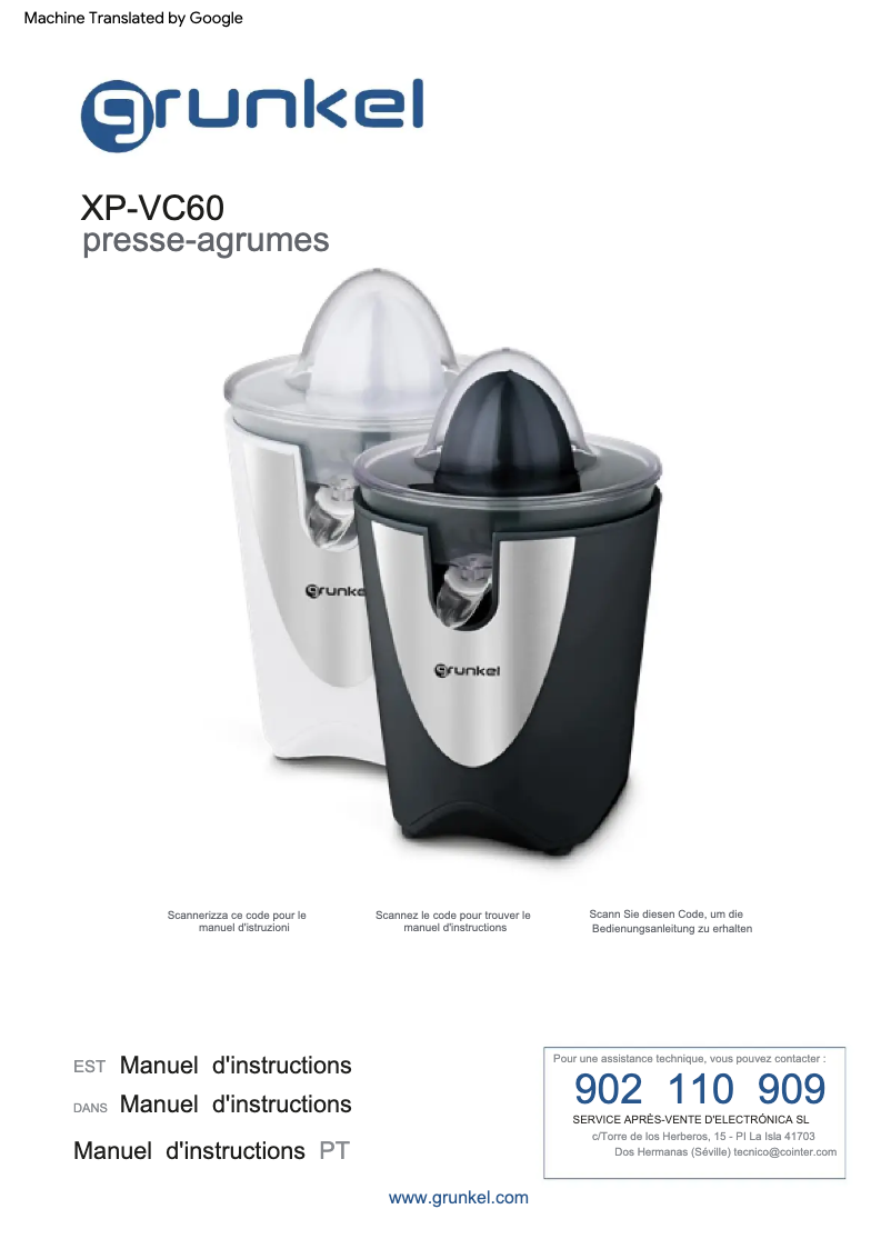 Image de la première page du manuel de l'appareil XP-VC60