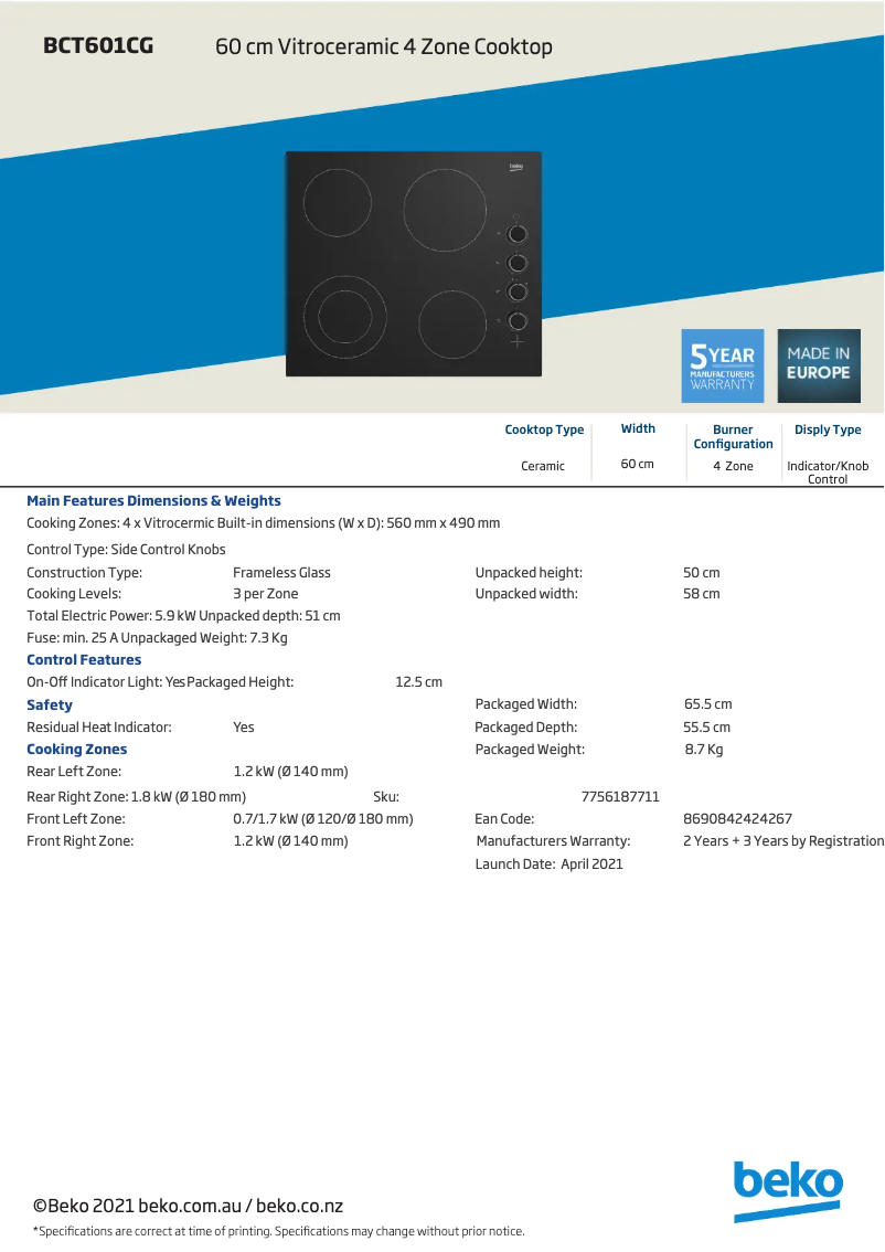 Page 1 de la notice Manuel utilisateur Beko BCT601CG