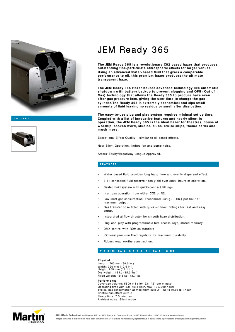 Page 1 de la notice Fiche technique Martin JEM Ready 365