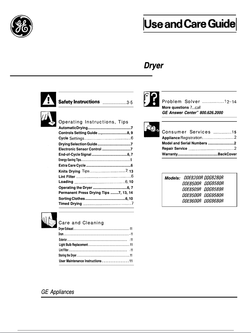 Page 1 de la notice Manuel utilisateur GE DDG9680R