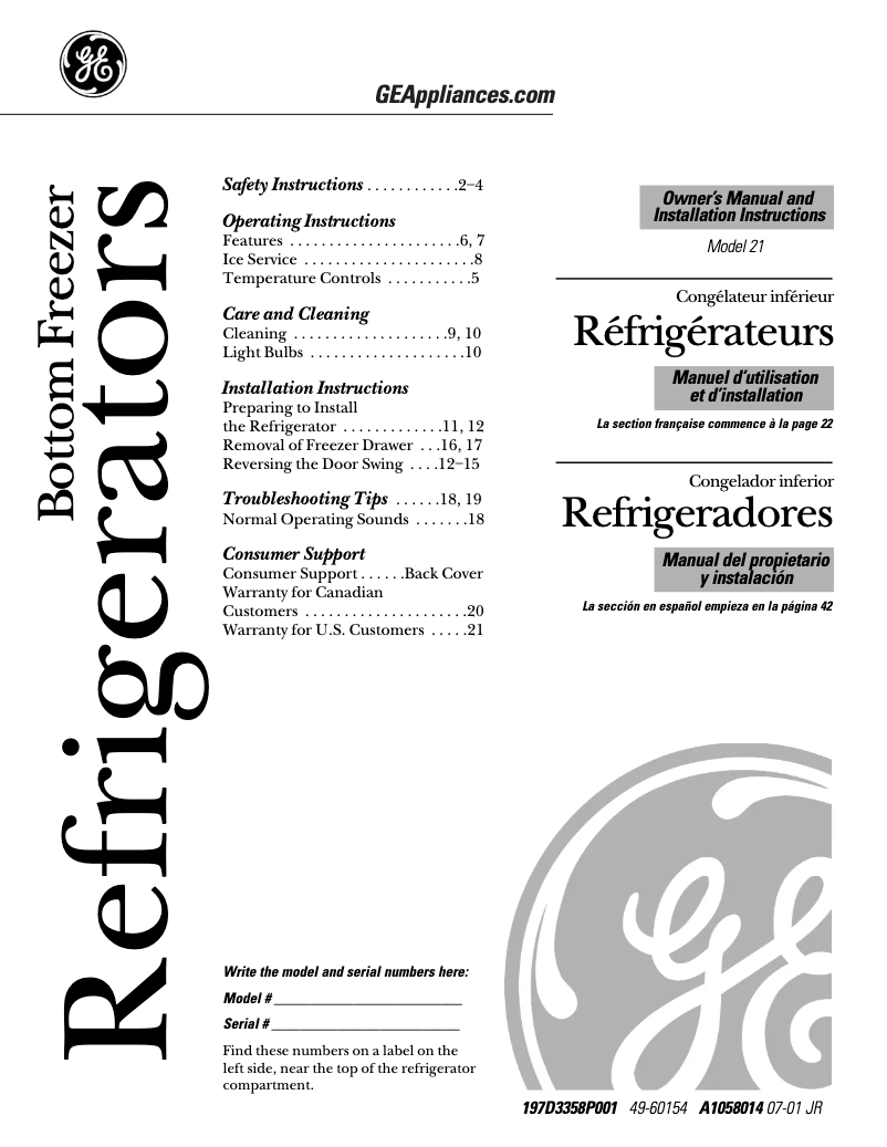 Página 1 del manual Manual de uso y mantenimiento GE Profile PDS21SBMBS