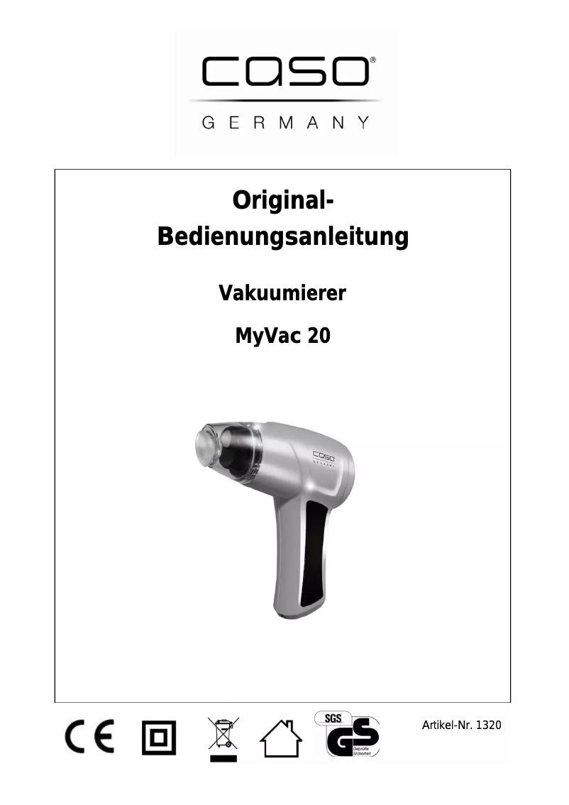 Page 1 de la notice Manuel utilisateur Caso MyVac 20