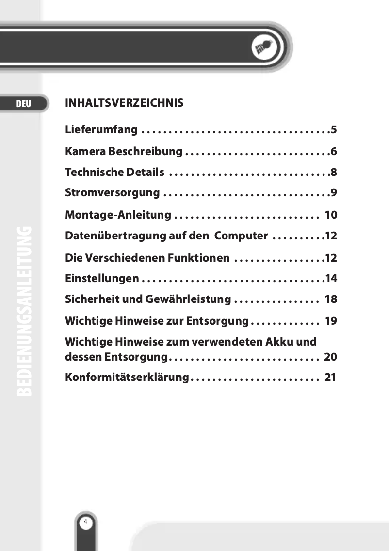 Page 1 de la notice Manuel utilisateur Praktica CDV 1 0 HD