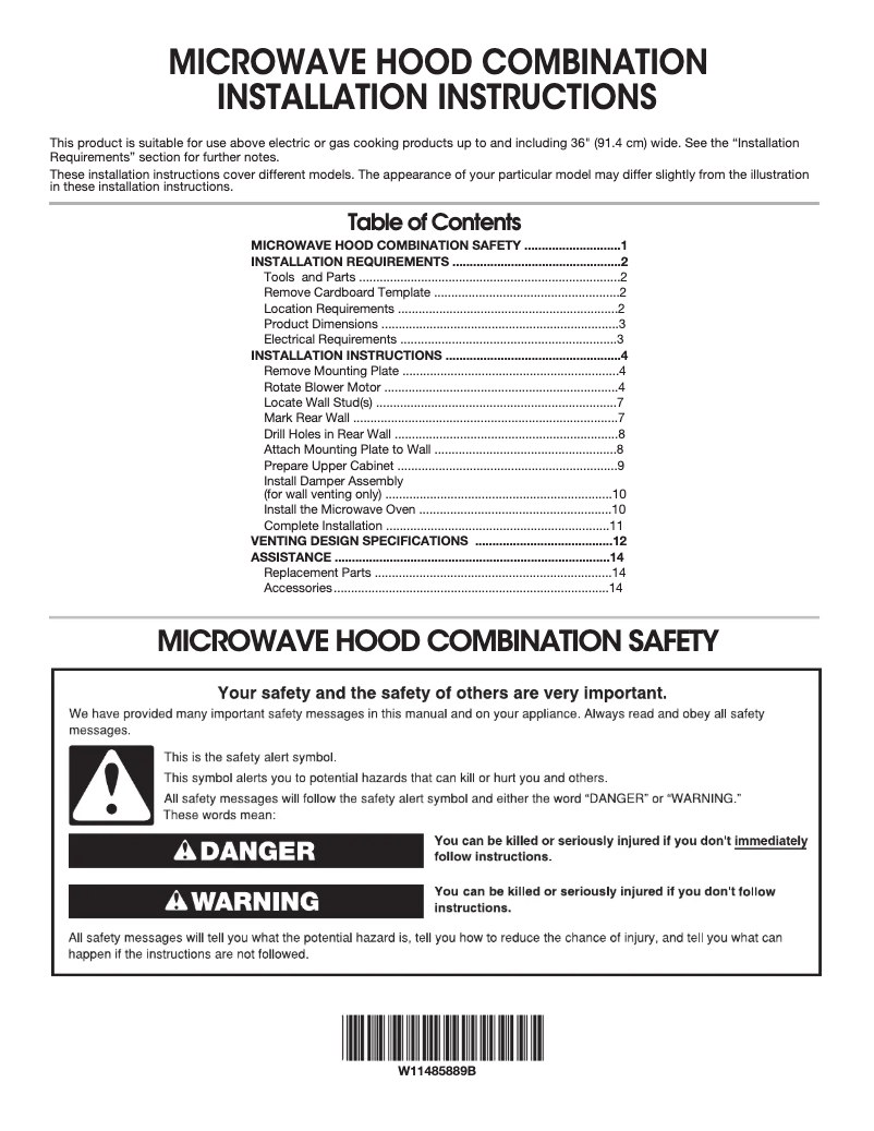 Page n°1 - Guide d'installation Maytag MMV1175JW