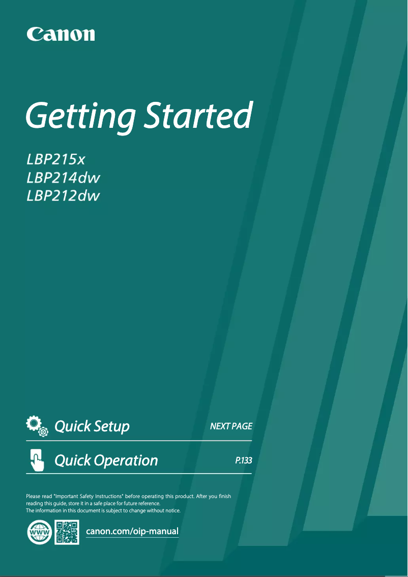 Image de la première page du manuel de l'appareil i-SENSYS LBP212dw