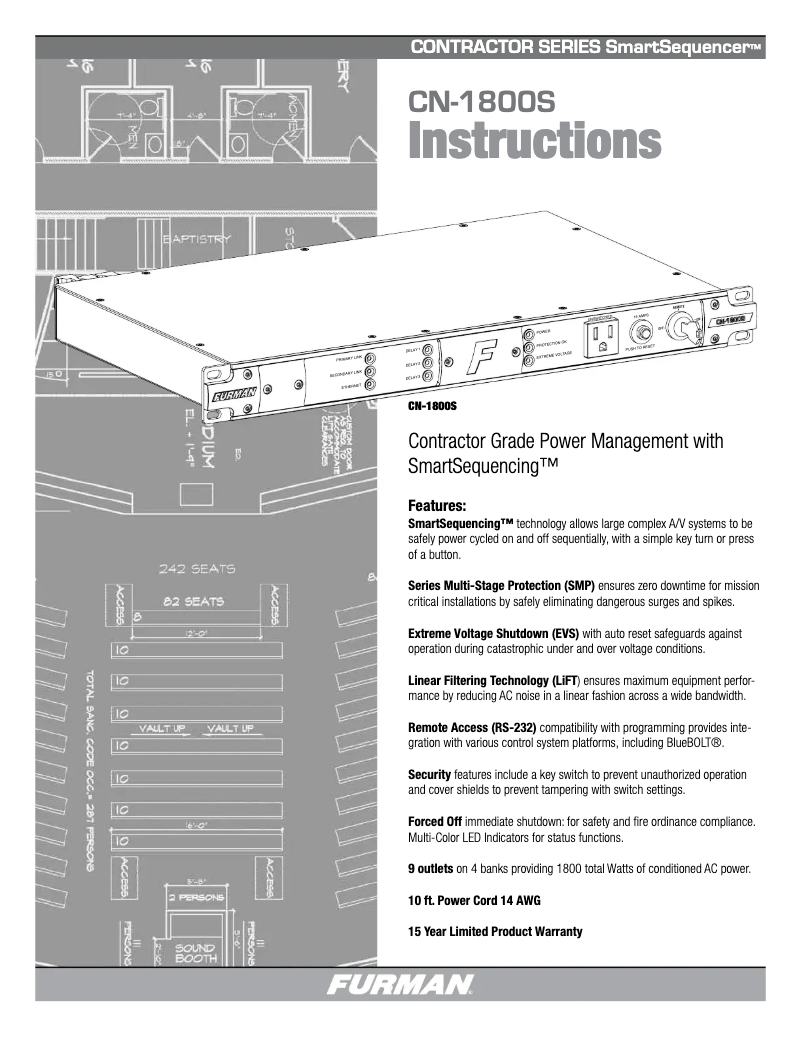 Page 1 de la notice Manuel utilisateur Furman SmartSequencer CN-1800S