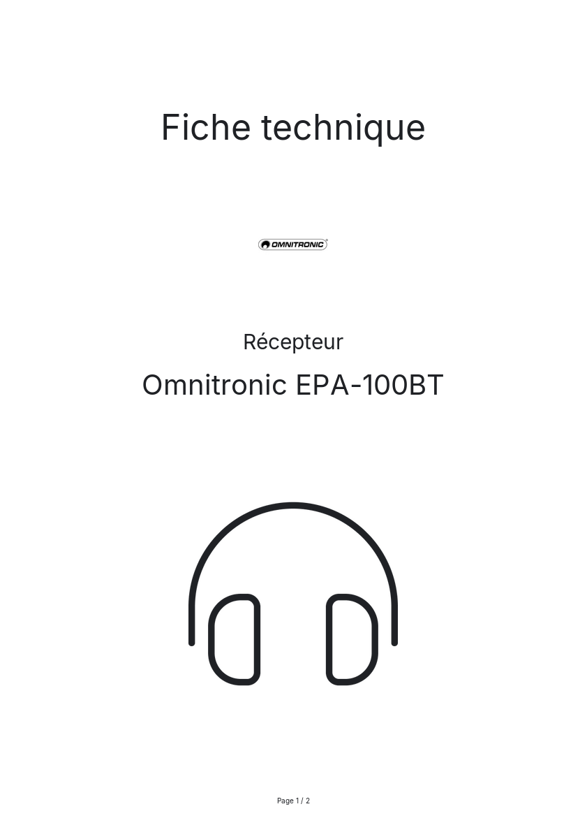 Page n°1 - Fiche technique Omnitronic EPA-100BT