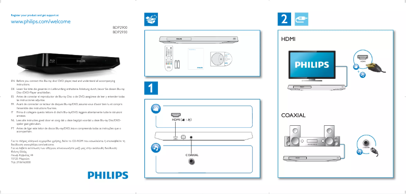 Page 1 de la notice Guide de démarrage rapide Philips BDP2900