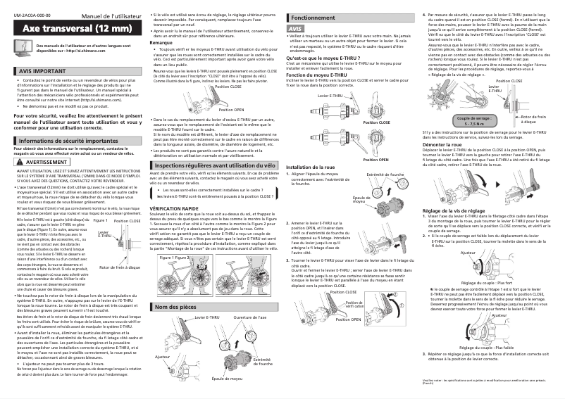 Page n°1 - Manuel utilisateur Shimano SM-AX720-142x12