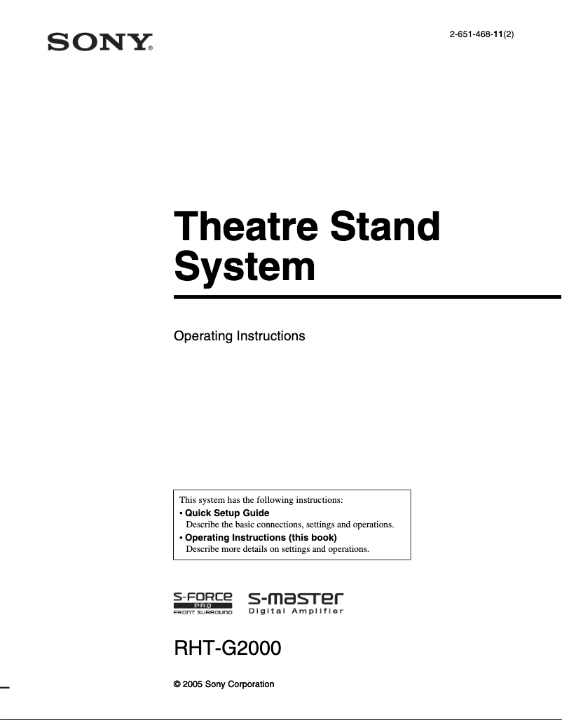 Page 1 de la notice Manuel utilisateur Sony RHT-G2000