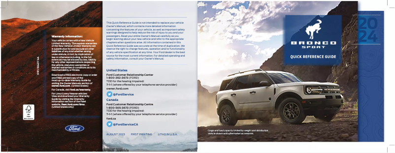 Page n°1 - Guide de démarrage rapide Ford Bronco Sport (2024)