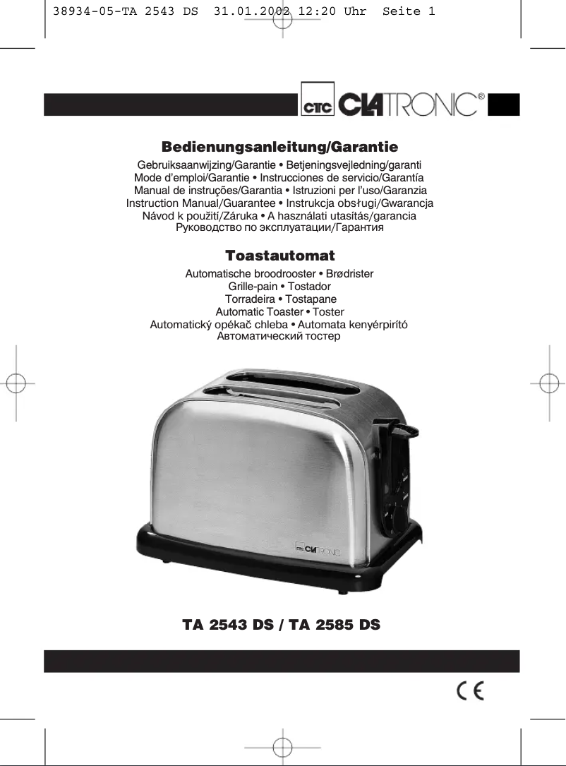 Page 1 de la notice Manuel utilisateur Clatronic TA 2585 DS