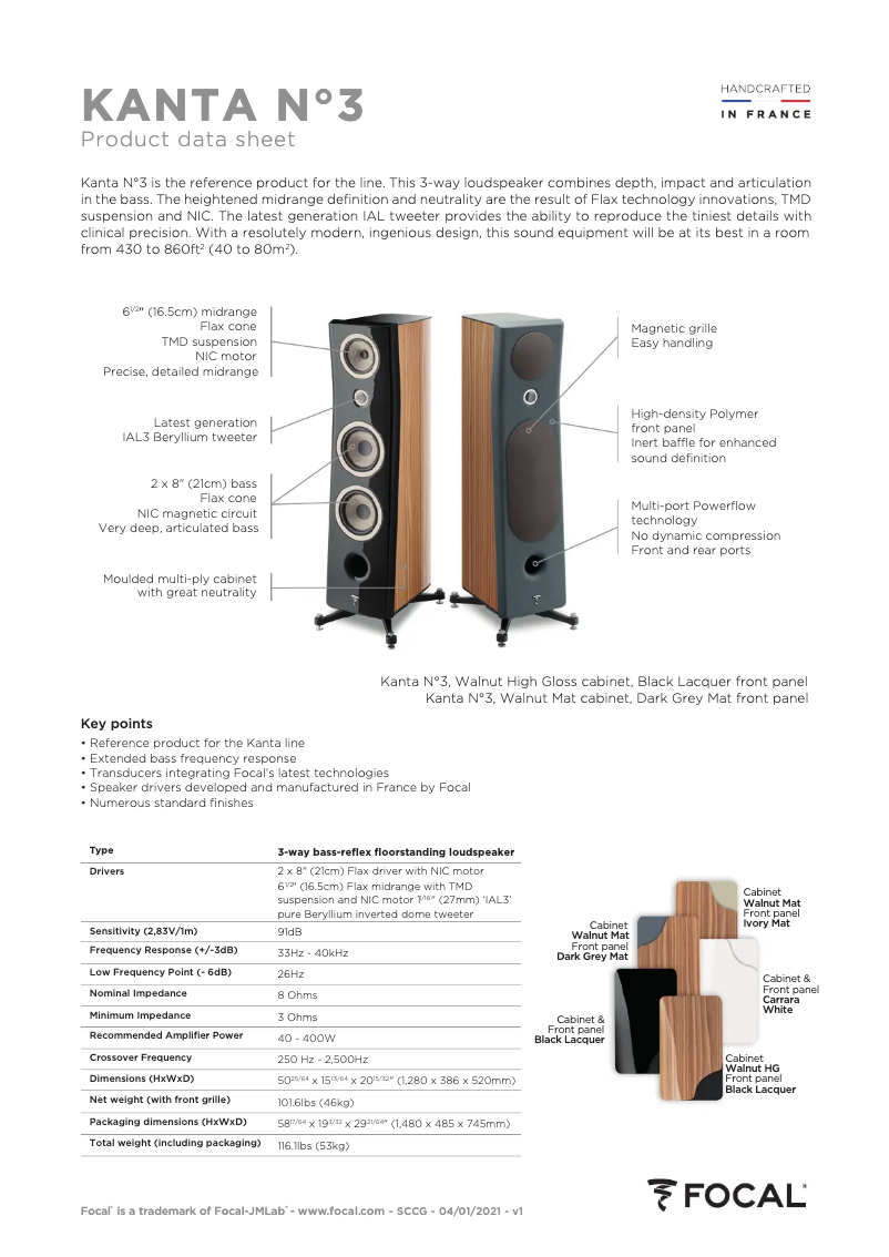Página 1 del manual Ficha técnica Focal Kanta 3