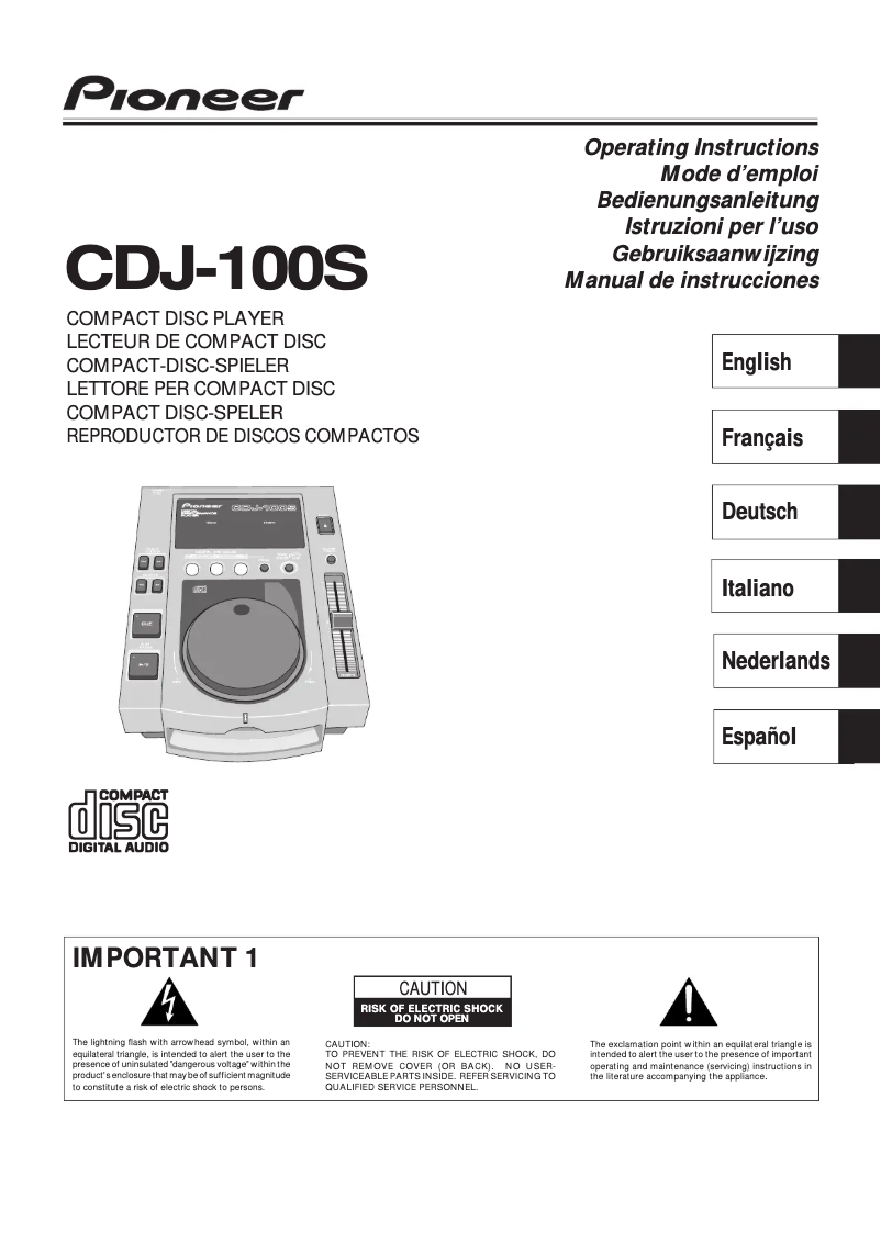 Page 1 de la notice Manuel utilisateur Pioneer CDJ-100S