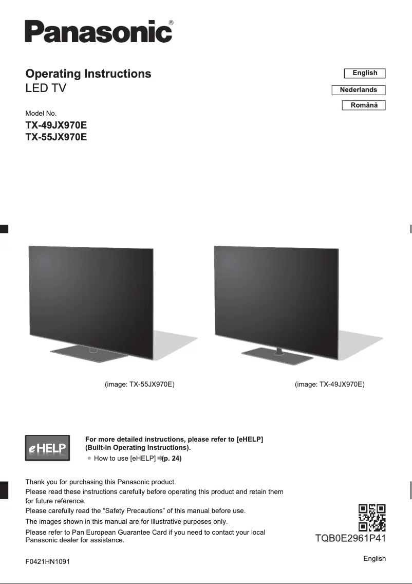 Image de la première page du manuel de l'appareil TX-55JX970E