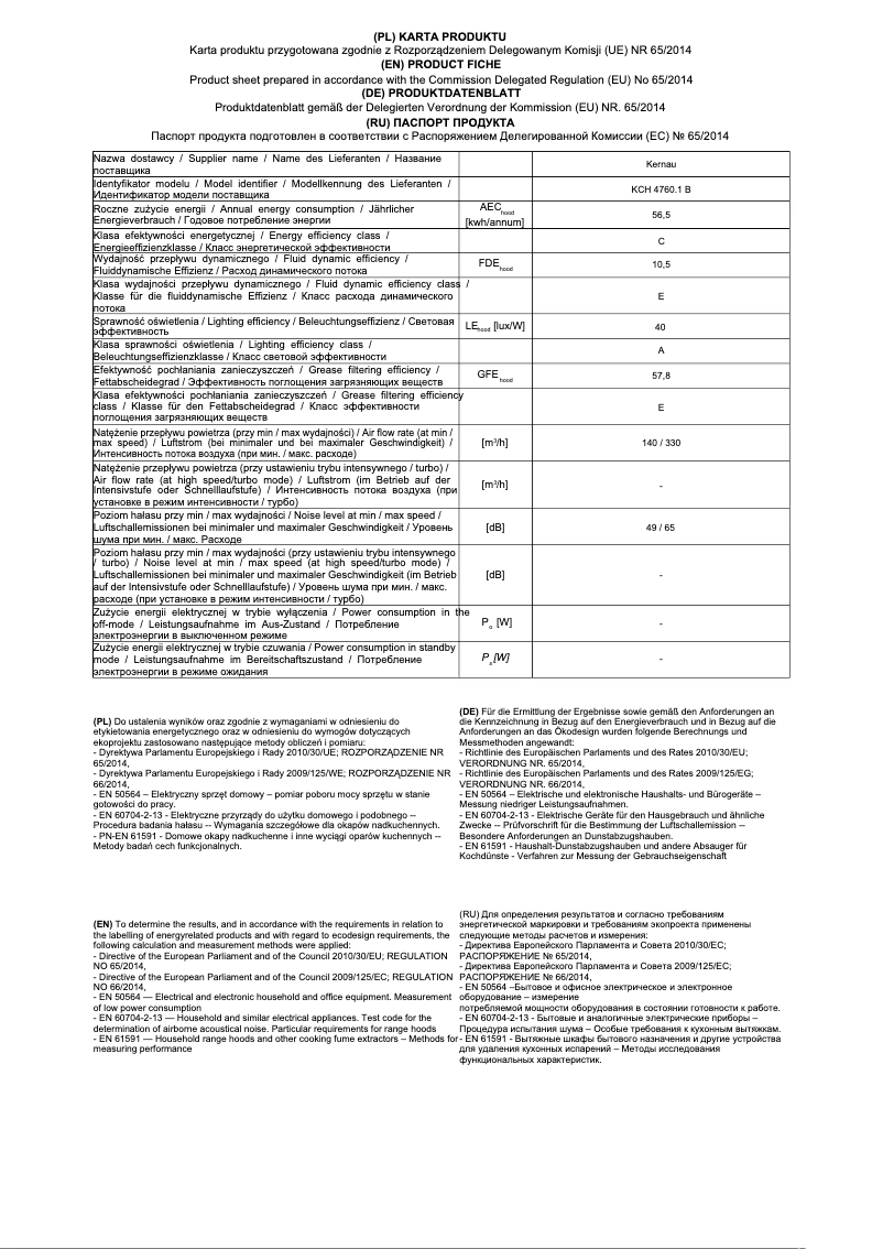 Page 1 de la notice Fiche technique Kernau KCH 4760 B