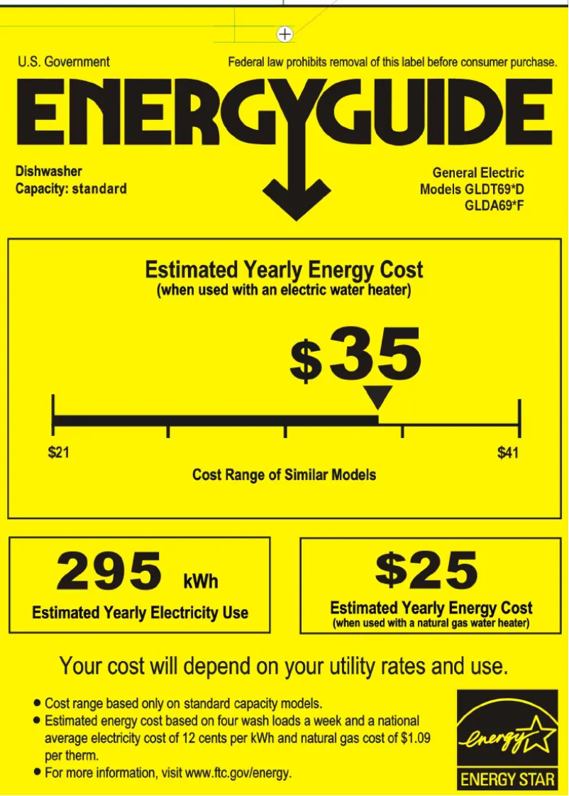 Page 1 de la notice Label énergétique GE GLDT696DSS