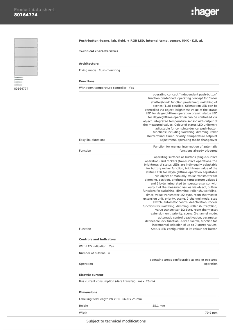 Page n°1 - Fiche technique Berker 80164774