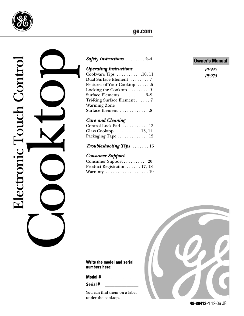 Image de la première page du manuel de l'appareil Profile PP975BMBB