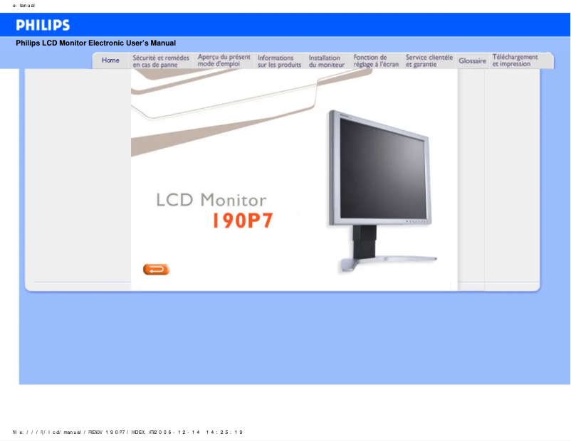 Page 1 de la notice Manuel utilisateur Philips Brilliance 190P7EB