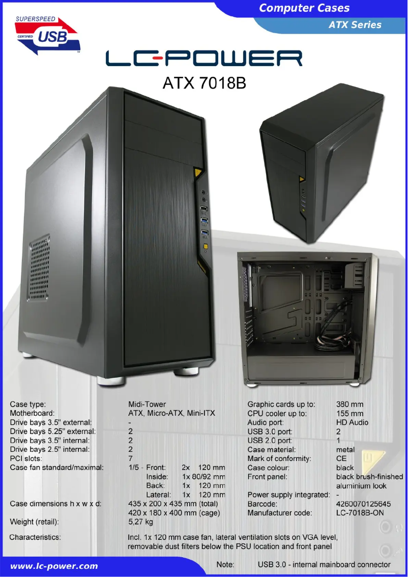 Page 1 de la notice Fiche technique LC-Power ATX Case 7018B