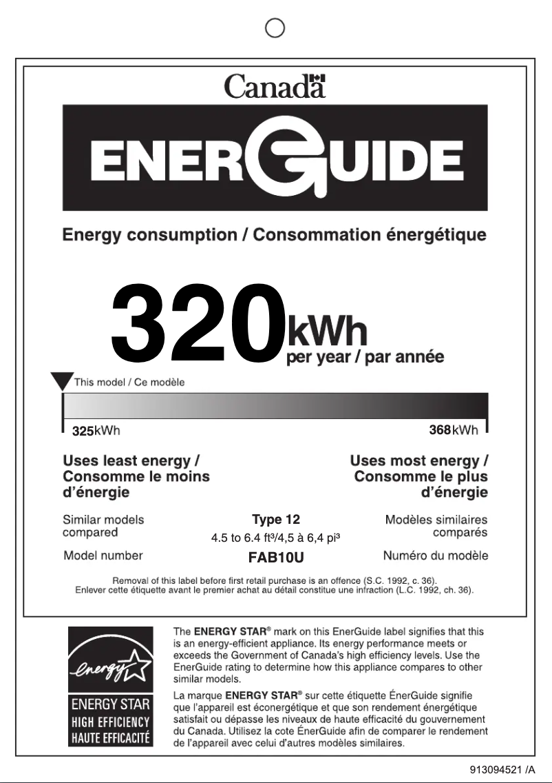 Page 1 de la notice Label énergétique Smeg FAB10ULWH3