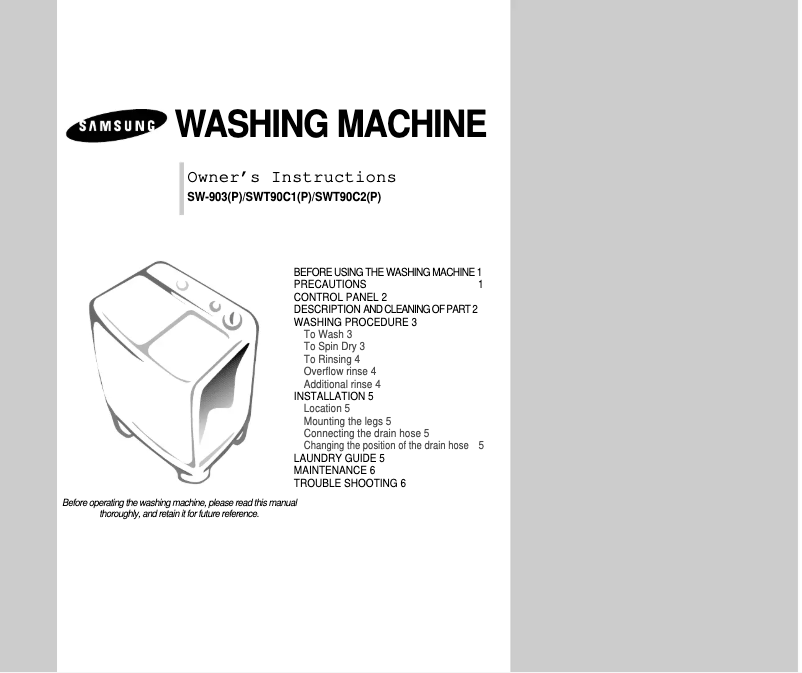 Page 1 de la notice Manuel utilisateur Samsung SWT90C1