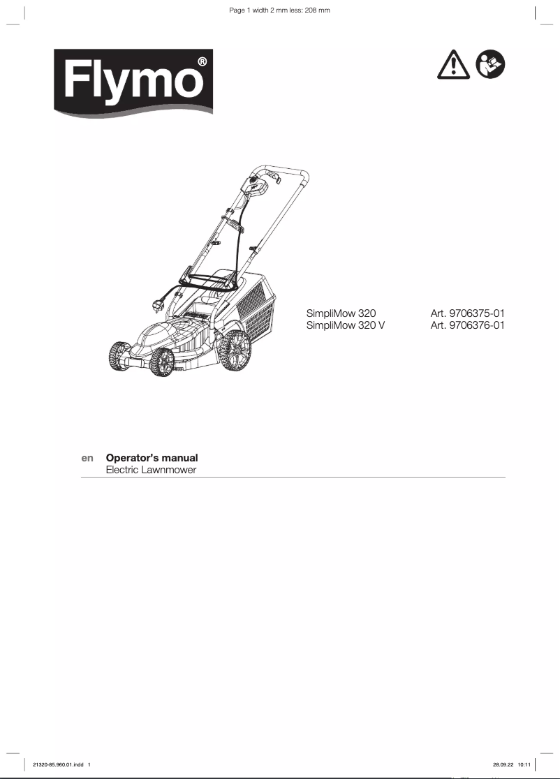 Imagen de la primera página del manual del dispositivo SimpliMow 320V
