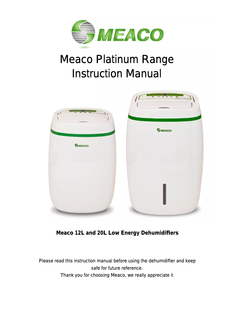 Page n°1 - Manuel utilisateur Meaco Platinum 12L