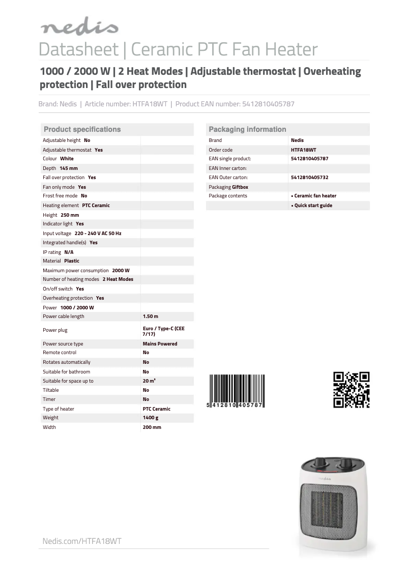 Image de la première page du manuel de l'appareil HTFA18WT