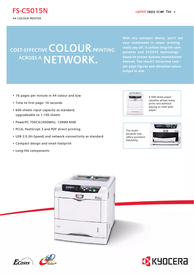 Page 1 de la notice Fiche technique Kyocera FS-C5015N