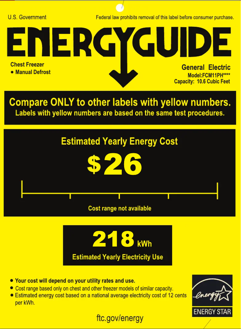 Page 1 de la notice Label énergétique GE FCM11PHWW