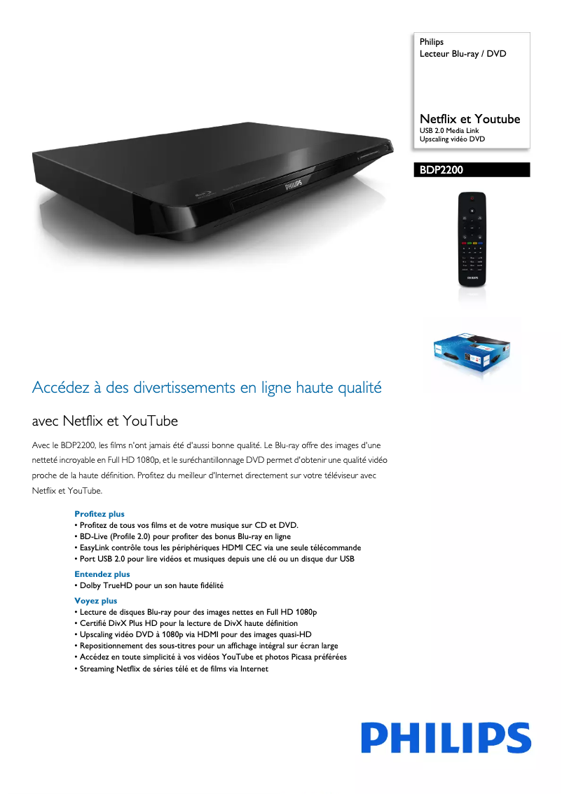 Page n°1 - Fiche technique Philips BDP2200