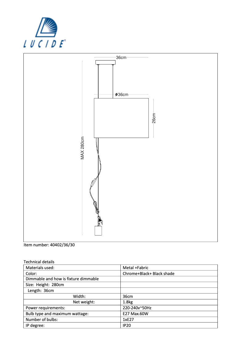Page 1 de la notice Manuel utilisateur Lucide Saxen