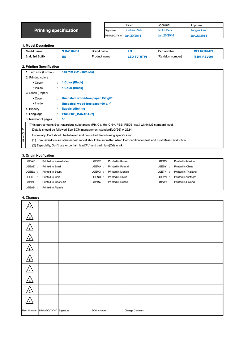 Page 1 de la notice Manuel utilisateur LG 24LB4510
