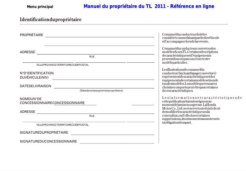 Image de la première page du manuel de l'appareil TL (2011)
