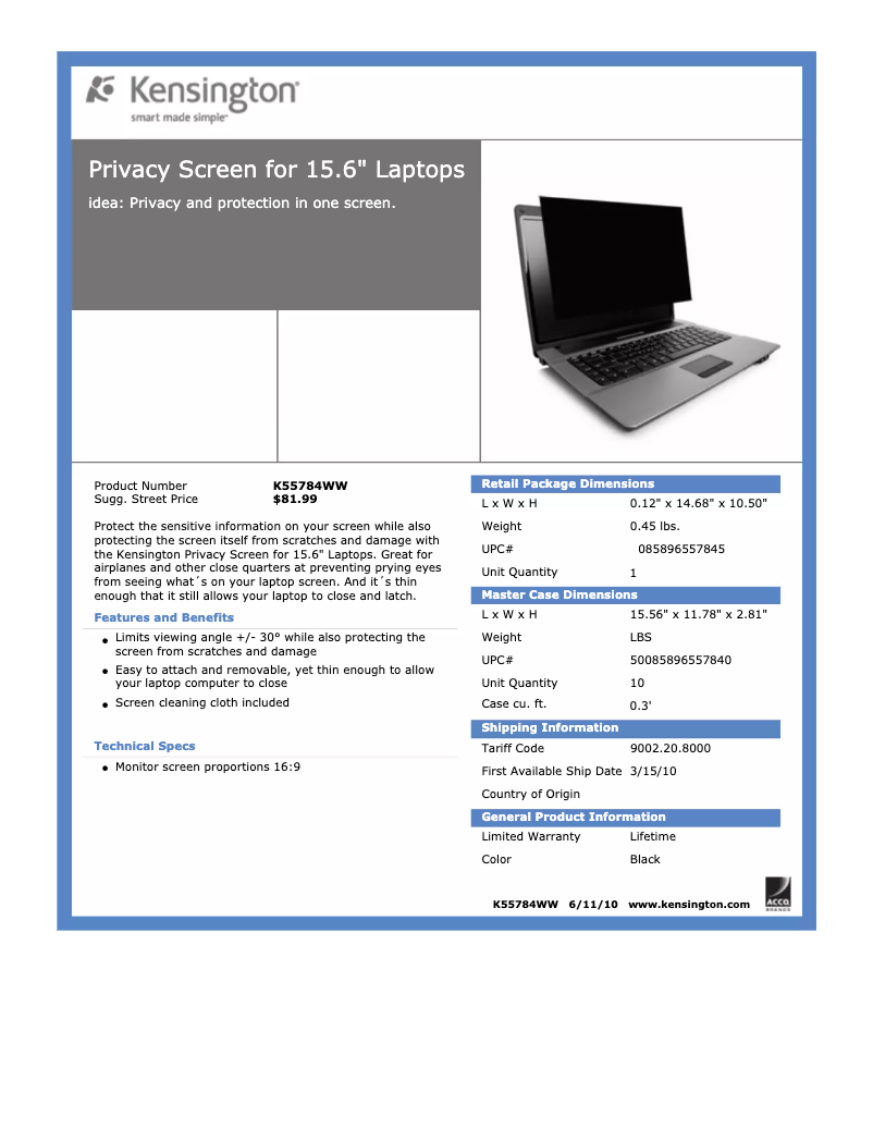 Page 1 de la notice Manuel utilisateur Acco K55784WW